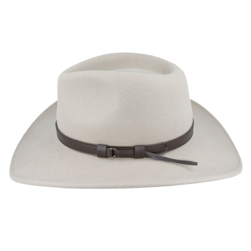 The Crushable Wool Felt Cowboy Hat from the Novella Hats Wool collection combines fashion and function. This handmade hat features a wide brim and high crown, offering both style and practicality. It's packable—just take it out of a suitcase, shake and shape it, and it's ready to wear.