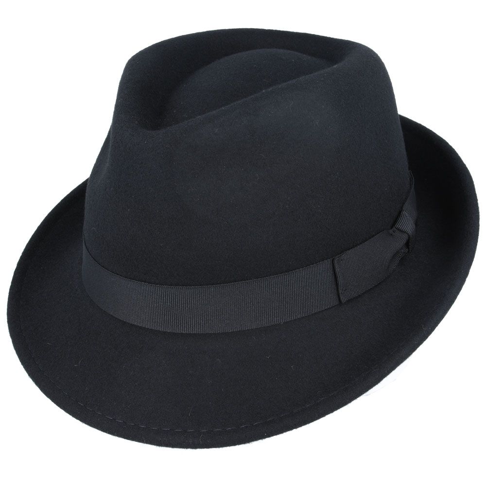 Crushable Wool Felt Trilby Hat in Black by Novella Hats – a must-have addition to your wardrobe! Crafted from 100% rain-resistant wool felt, and a brim of 4 cm and crown of 9 cm, this trilby hat perfectly combines style and functionality. Key Features: Premium Material: Made of 100% high-quality wool felt.