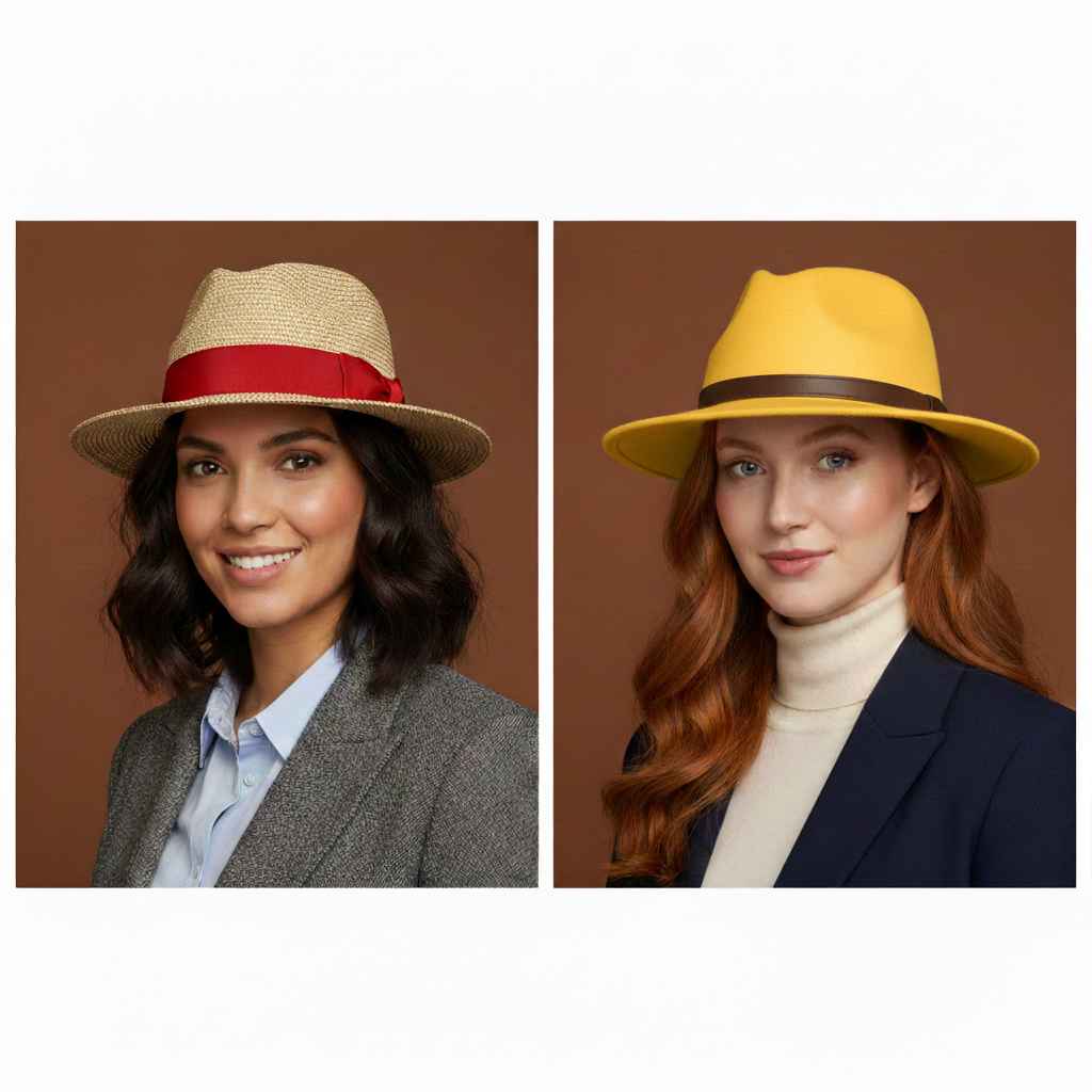 Straw and wool fedora hat bundle front view by Novella Hats