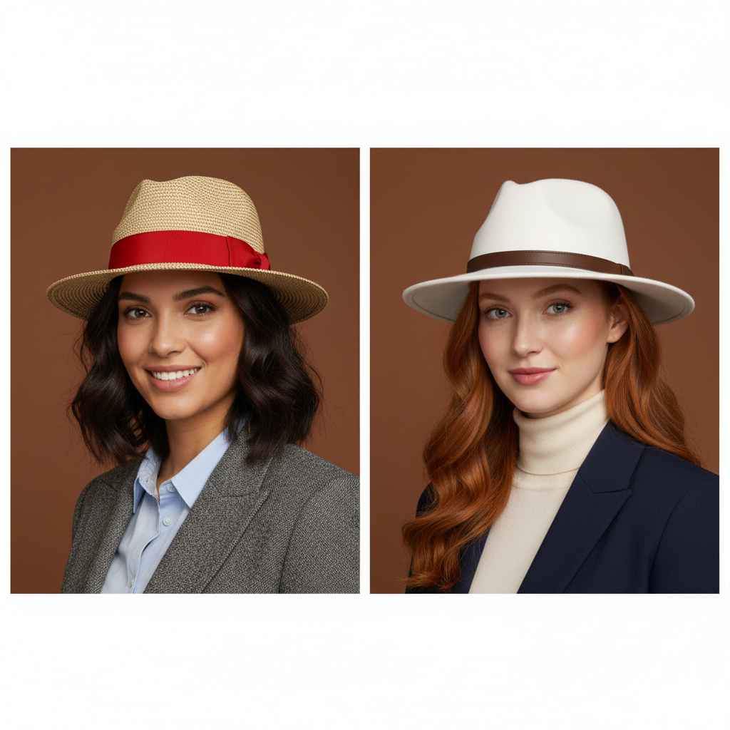 Straw and wool fedora hat bundle front view by Novella Hats