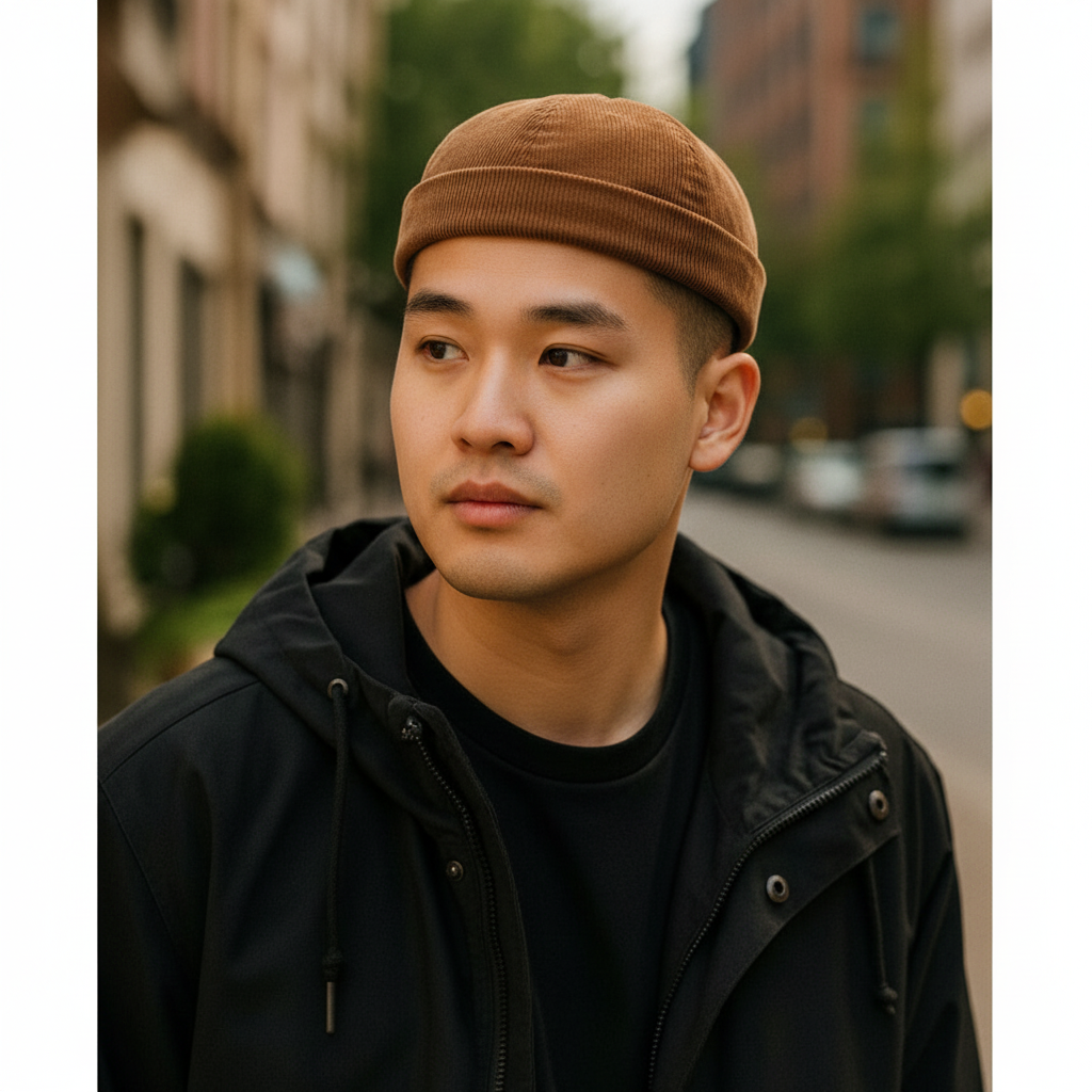 Carbon212 Corduroy Docker Hat – Brimless Sailor Cap, Rolled Cuff Style