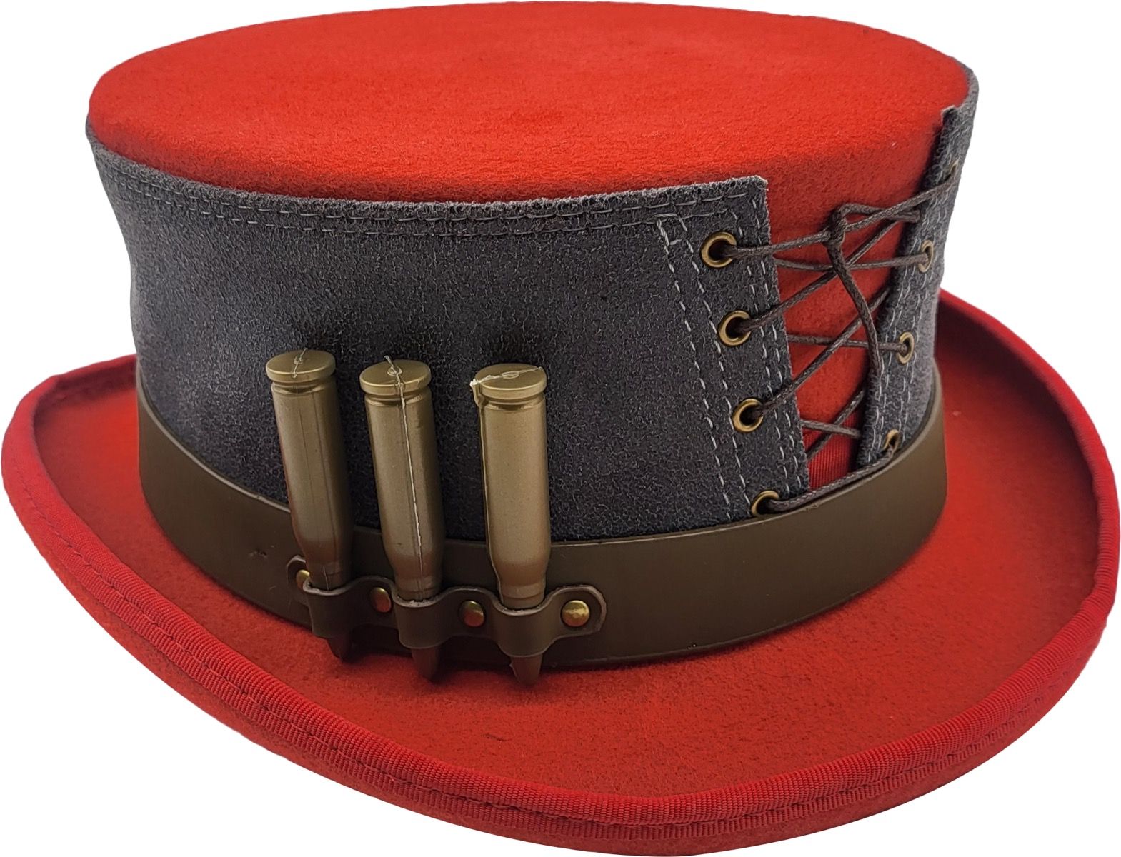 Red Top Hat with genuine leather. 100% wool felt, 12cm height. Sizes S-XL. Handmade for superior comfort. Perfect for all occasions. Timeless style. Hat Details: Style: Fashioned Genuine Leather Top Hat Material: 100% Premium Wool Felt Feature: Genuine Leather Strap Color: Red Height: 12cm Sizes: S, M, L, XL Craftsmans.