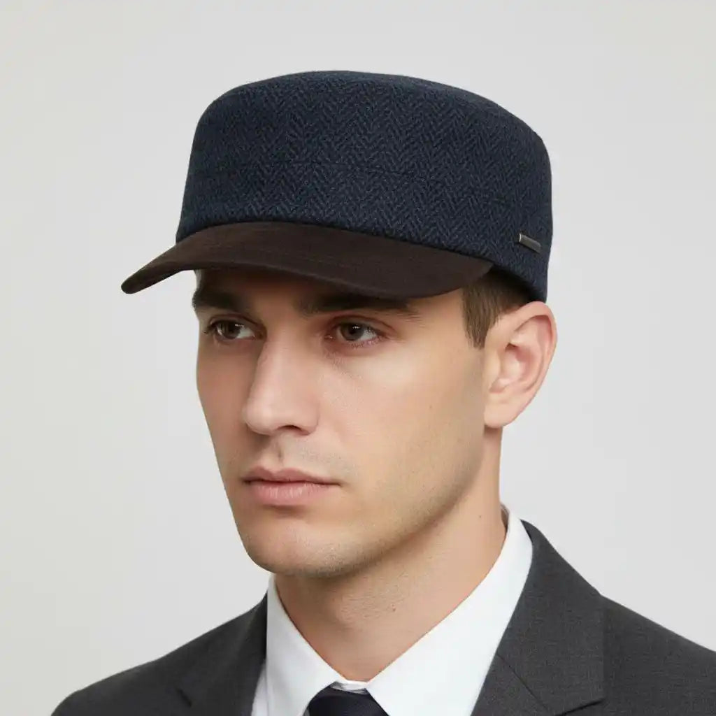 The Novella Hats Herringbone Army Cap is a classic military-inspired cap designed for everyday wear. Made from premium 100% wool, it offers a structured yet relaxed look perfect for casual outfits, outdoor use, and all-season styling.