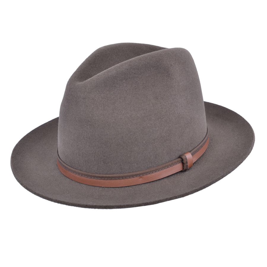 Title: Gladwin Bond Brown Snap Brim Fur Felt Fedora Hat Meta Description: Gladwin Bond Brown Snap Brim Fur Felt Fedora Hat. Made of 100% fur felt with a leather sweatband, snap brim, and Gladwin Bond black embroidery lining. Available in Small (55cm), Medium (57cm), and Large (59cm). Gladwin Bond Brown Snap Brim Fur