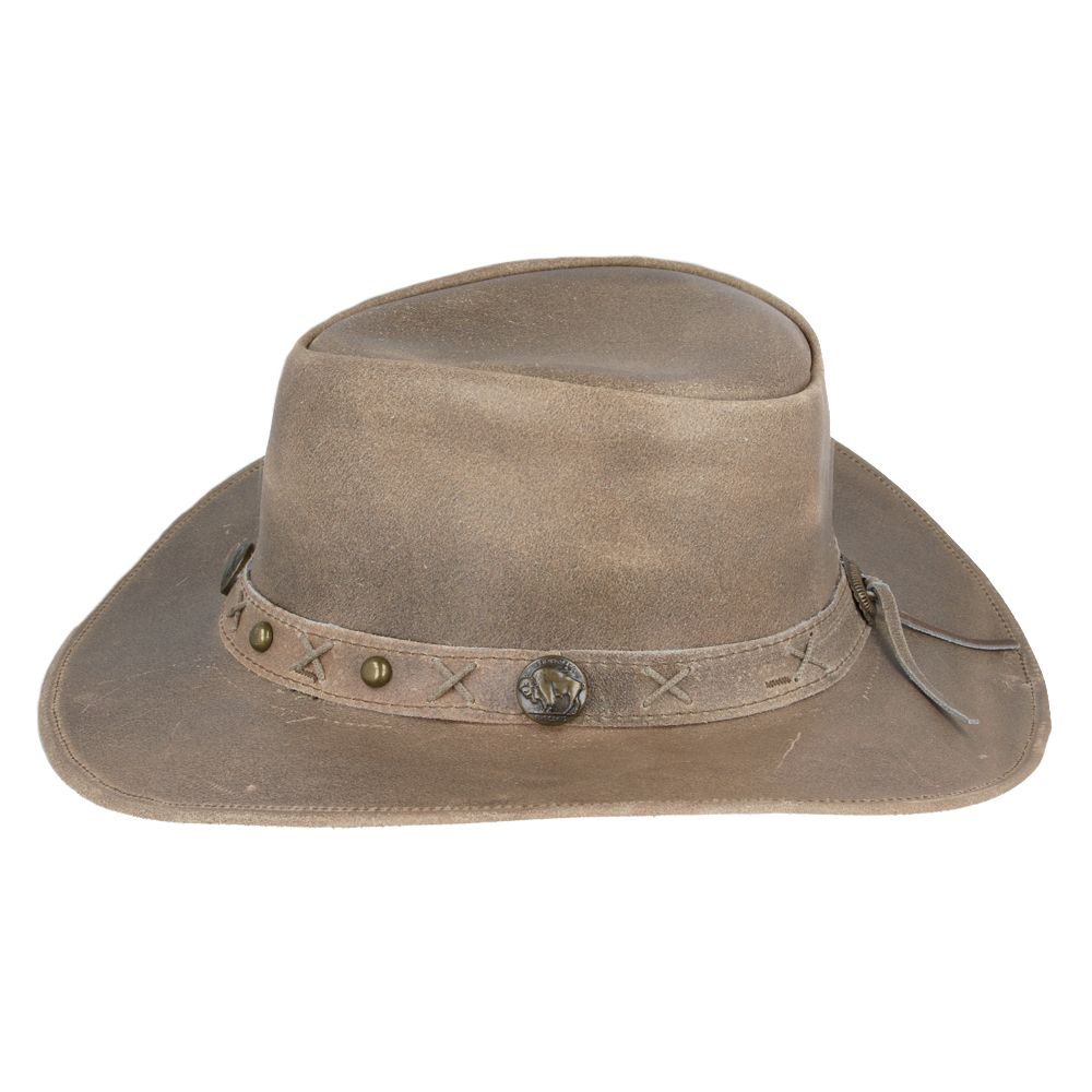 Genuine crazy leather Western Outback hat. UPF 40+ protection. Shapeable brim, chin strap. Brown, Camel, Tan. Sizes S/M/L/XL. Vintage design meets sun safety. Hat Details: Brand: Gladwin Bond Style: Western Outback Aussie Cowboy Hat Material: 100% Genuine Crazy Leather Colors: Brown, Camel, Tan.