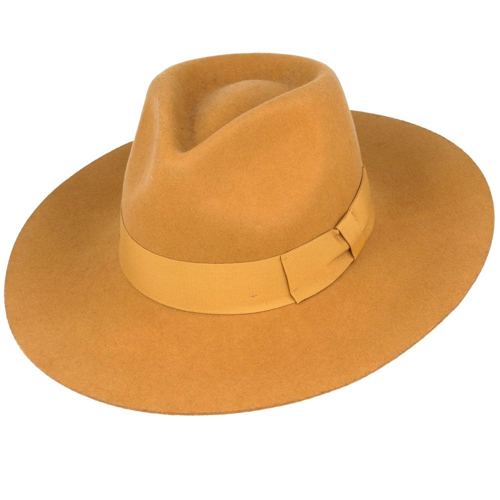 The Daisy Wide Stiff & Snap Brim Fedora Hat by Novella Hats is a versatile and stylish accessory for both men and women. Made of 100% wool felt, this fedora features a stiff crown and brim for a structured look. Available in ruby, black, and gold, the hat boasts an approximately 10.5cm high crown 