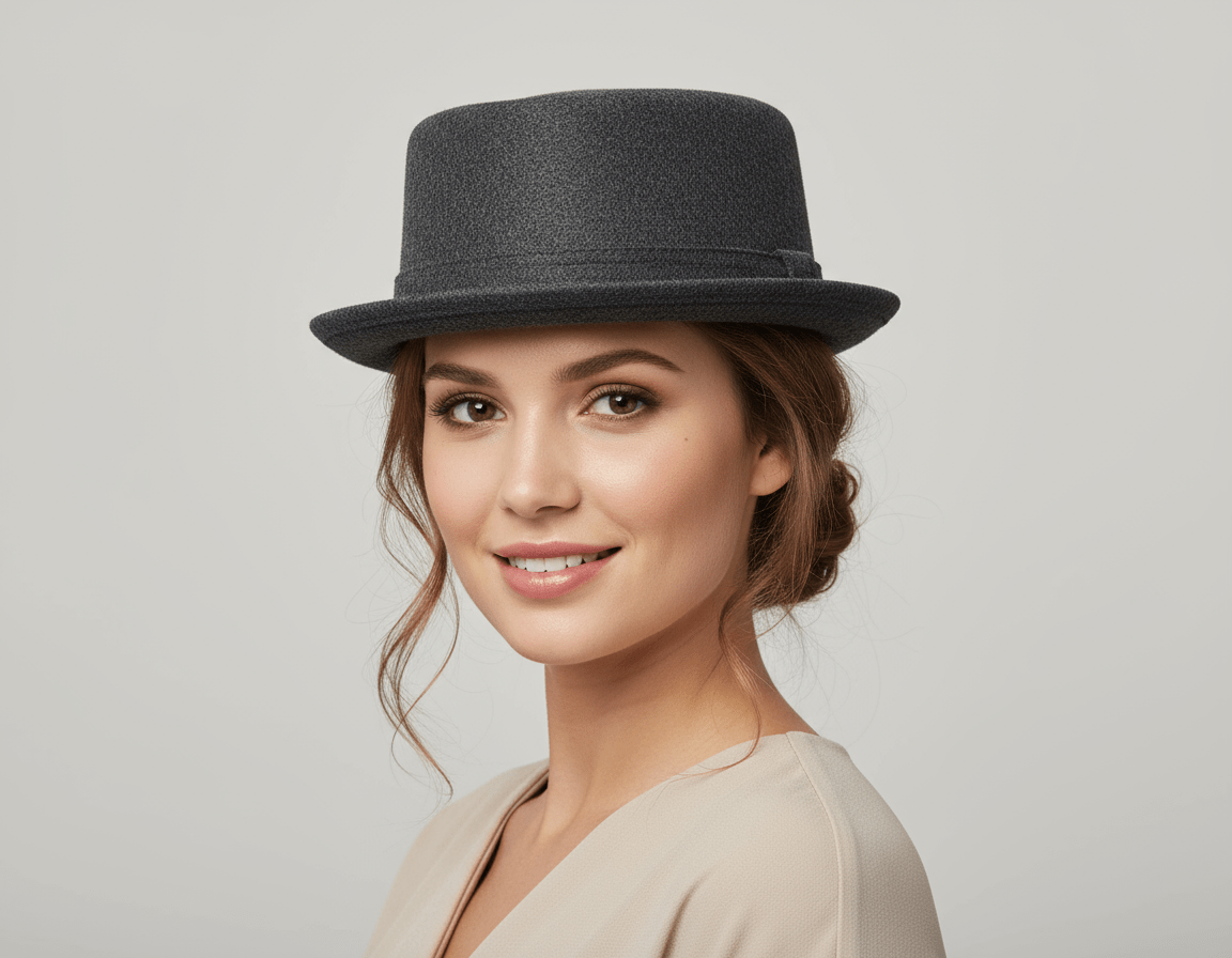 Wool Blend Pork Pie Hat- Black & Grey