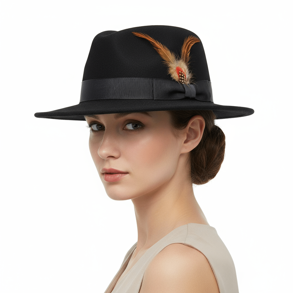 Israel Jewish Rabbi Hat - Wool Hasidic Fedora Cap Black Felt