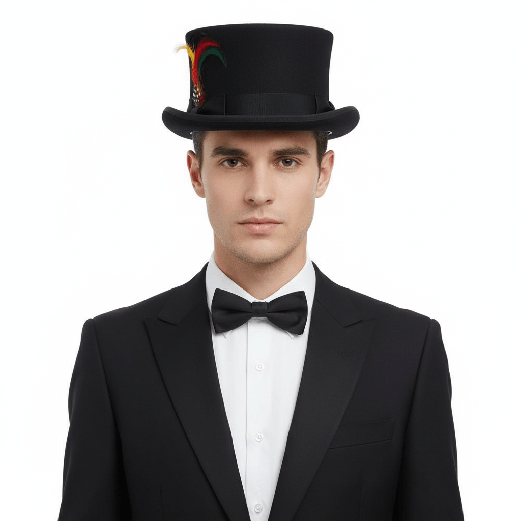 Black handcrafted 10cm junior top hat made from premium wool felt with satin lining