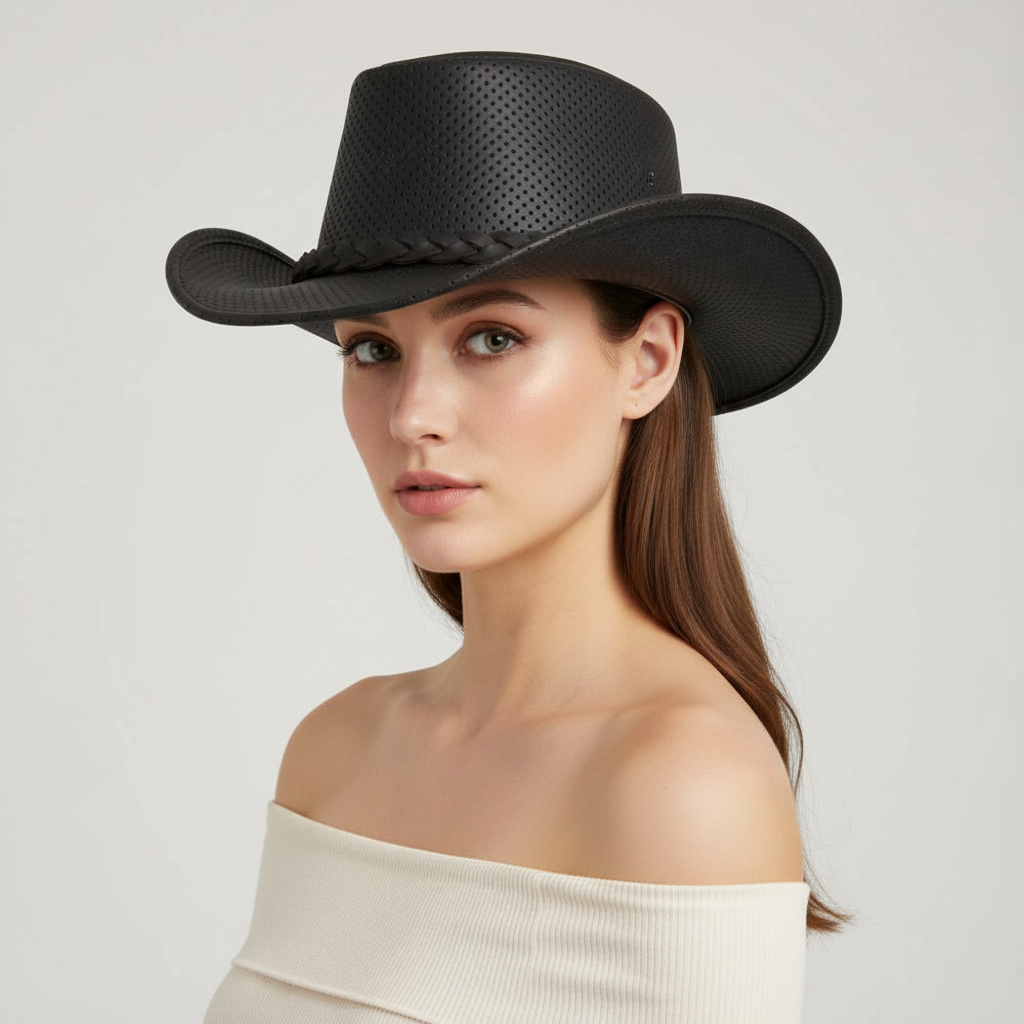 Leather Mesh Western Outback Aussie Cowboy Hat - Brown