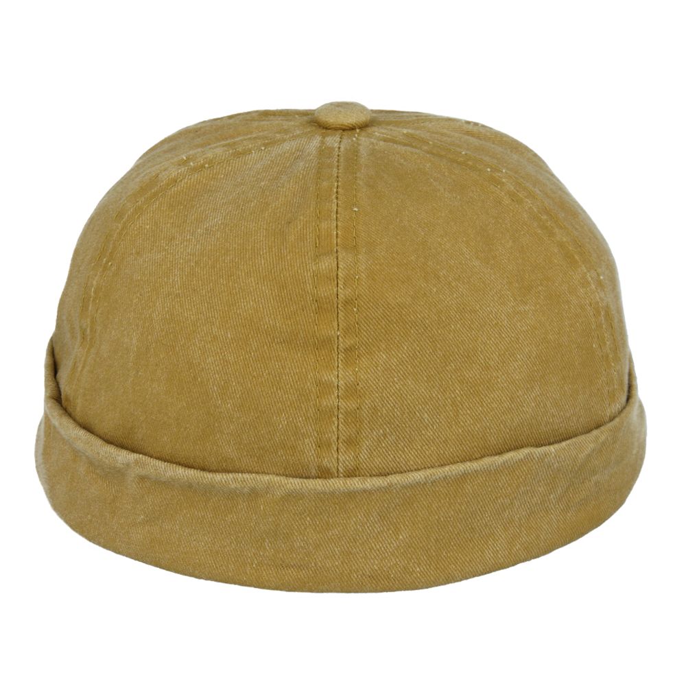 Washed Cotton Docker Hat – Brimless Rolled Cuff Sailor Cap - Carbon 212
