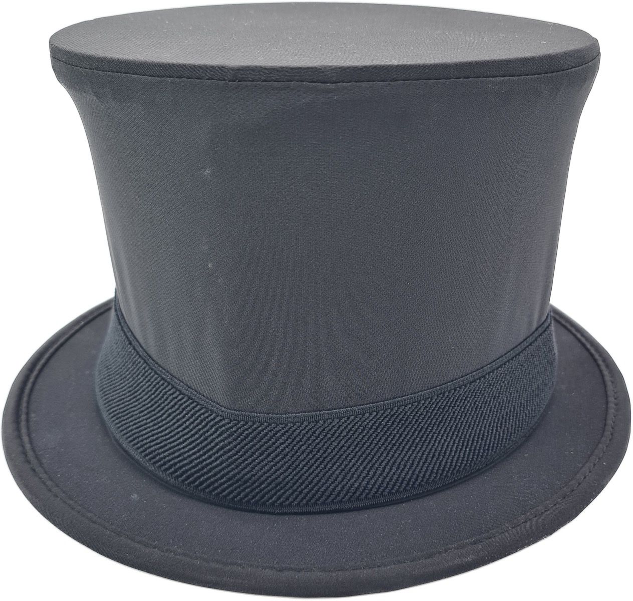Professional collapsible magician top hat that folds flat for travel. Perfect for opera performances, magic shows, and Victorian costumes. Features instant pop-up mechanism and theatrical-grade construction. One size fits all formal wear hat. Ideal for traveling performers and event photographers.