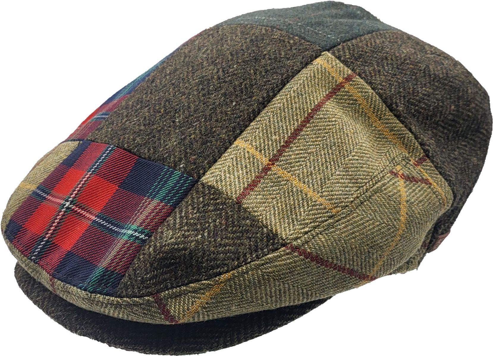 Authentic Italian-inspired patchwork flat cap (Bunnet), crafted from wool-polyester blend with satin lining. Each 27x25cm cap features traditional Southern Italian design from the 1800s. Available in S-XL (56-60cm). 