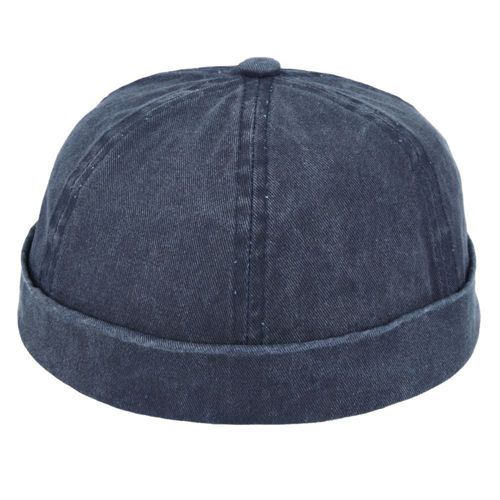 Washed Cotton Docker Hat – Brimless Rolled Cuff Sailor Cap - Carbon 212