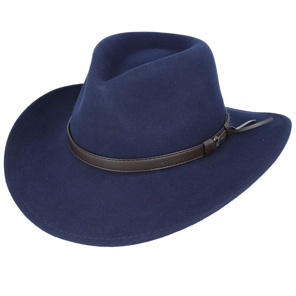 The Crushable Wool Felt Cowboy Hat from the Novella Hats Wool collection combines fashion and function. This handmade hat features a wide brim and high crown, offering both style and practicality. It's packable—just take it out of a suitcase, shake and shape it, and it's ready to wear.