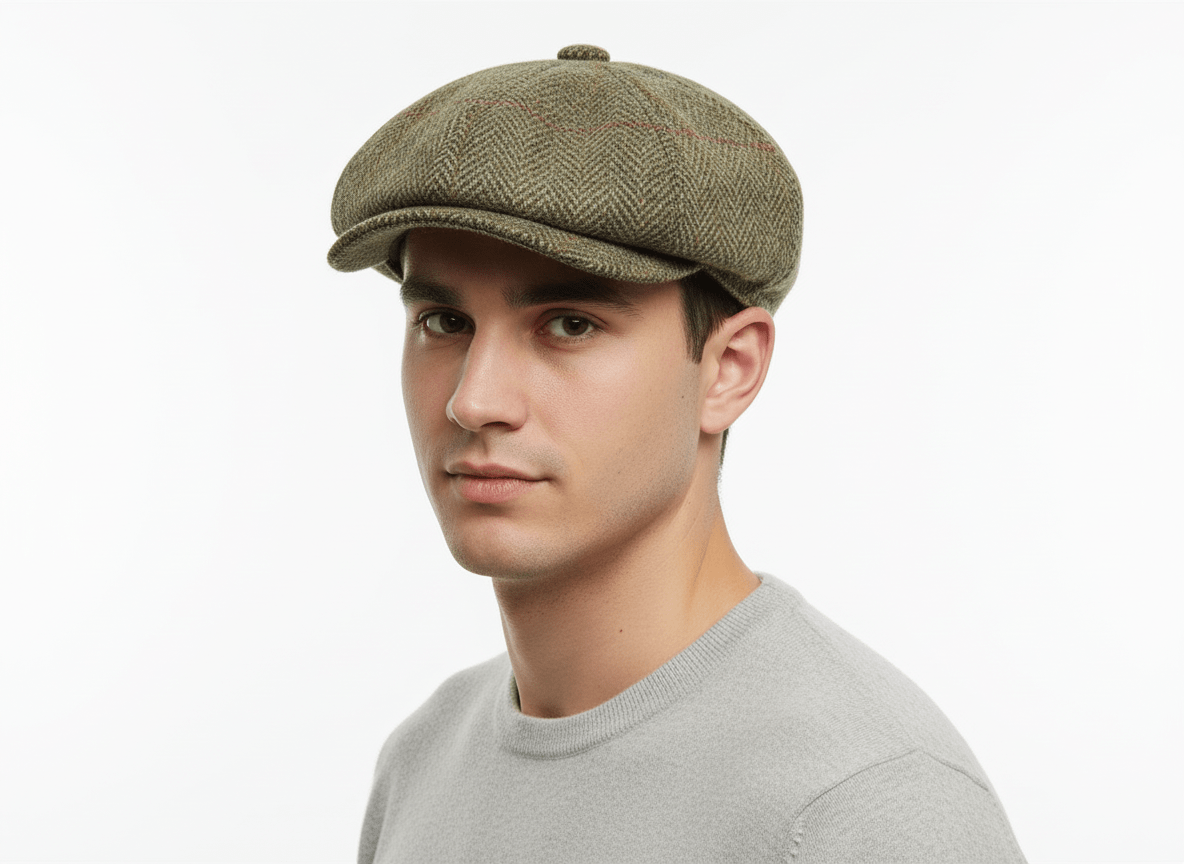 Herringbone Newsboy Cap - Multi-Color Baker Boy