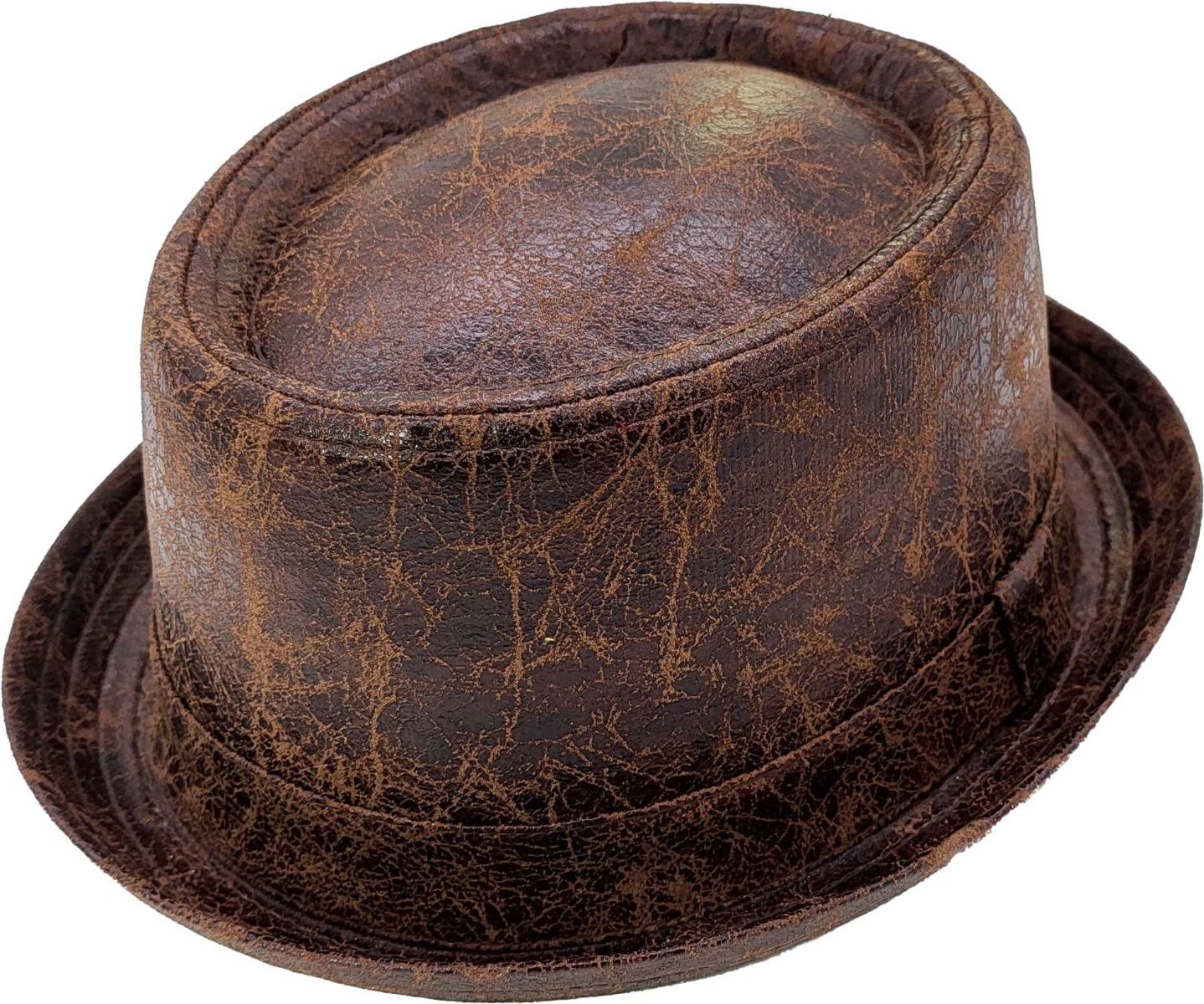 Modern Pork Pie Hat - Brown PVC Round Classic Style
