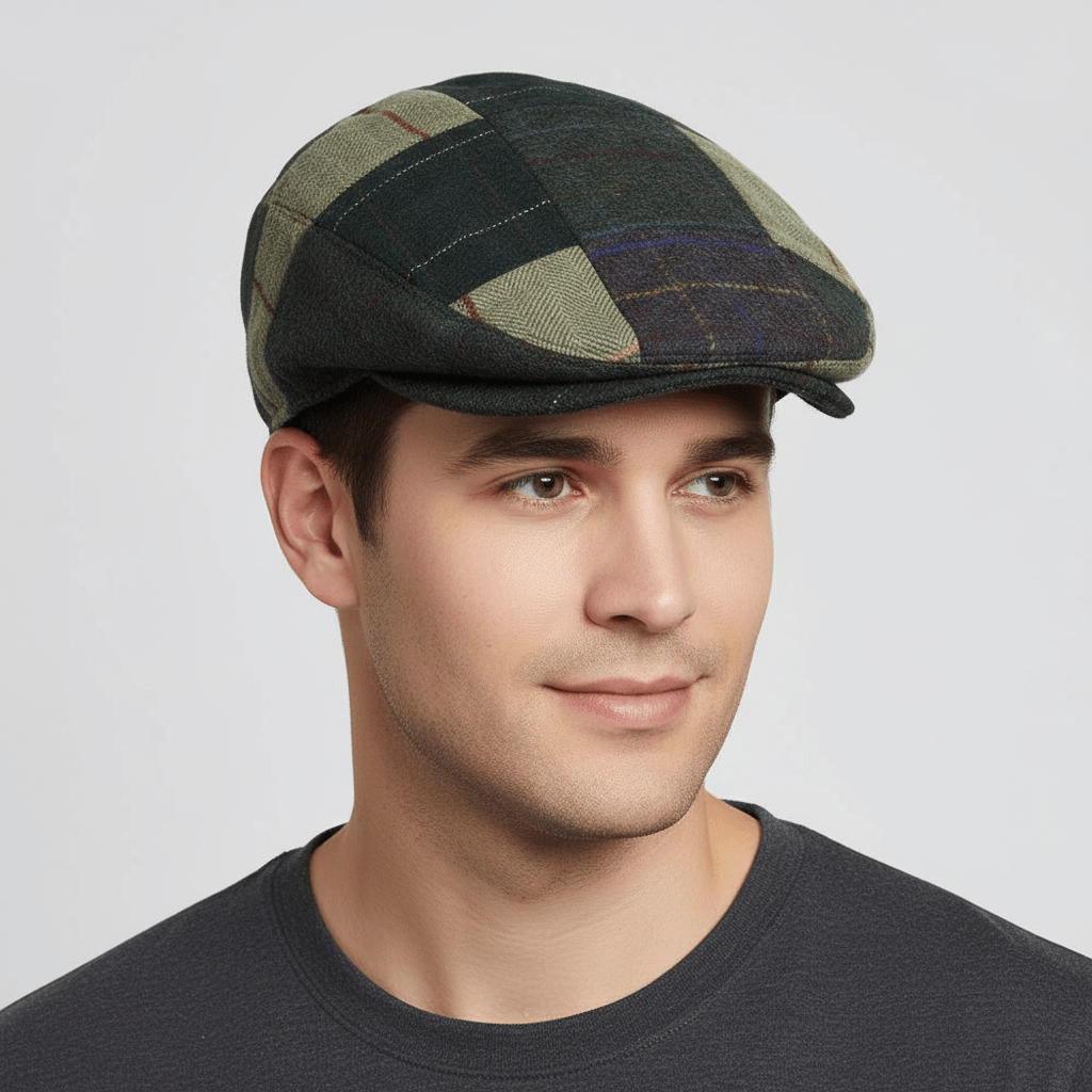 Embrace the unique style and craftsmanship of this Patchwork Mix Check Tweed Flat Cap - Multi-Coloured, perfect for adding a touch of individuality to any outfit.
