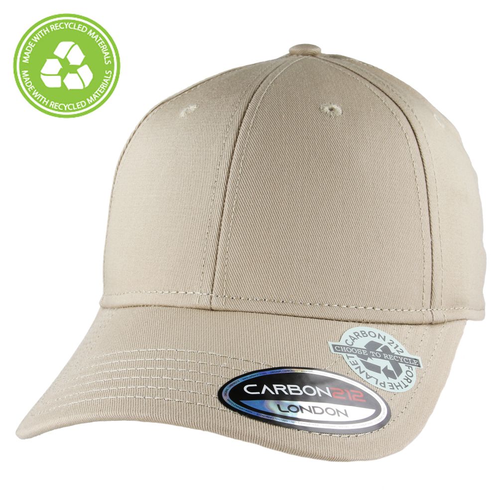 Black eco-friendly recycled cotton baseball cap by Carbon212. Made from 60% recycled cotton, this cap features a pre-curved visor, buckle closure, and cotton sweatband. One size fits all. The recycled cotton baseball cap by Carbon212 is a sustainable and stylish choice for any season. Made from 60% recycled cotton