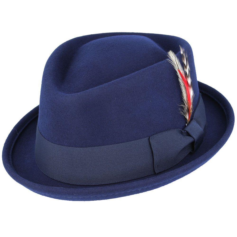 Crushable Wool Felt Diamond Crown Pork Pie Hat. Perfect for travel, this handmade hat features a comfortable cotton sweatband and a removable feather. Available in multiple sizes.

Our Crushable Wool Felt Diamond Crown Pork Pie Hat is packable &amp; perfect for travel, casual wear &amp; special occasions —just take it out of your suitcase, shake and shape, and it’s ready to wear.