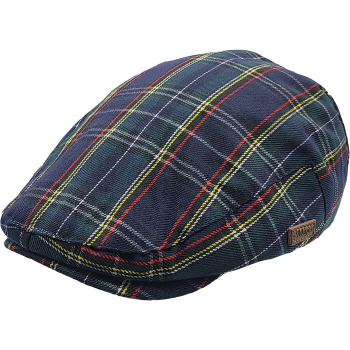 Front view of Scottish Tartan Flat Cap in wool blend by Novella Hats