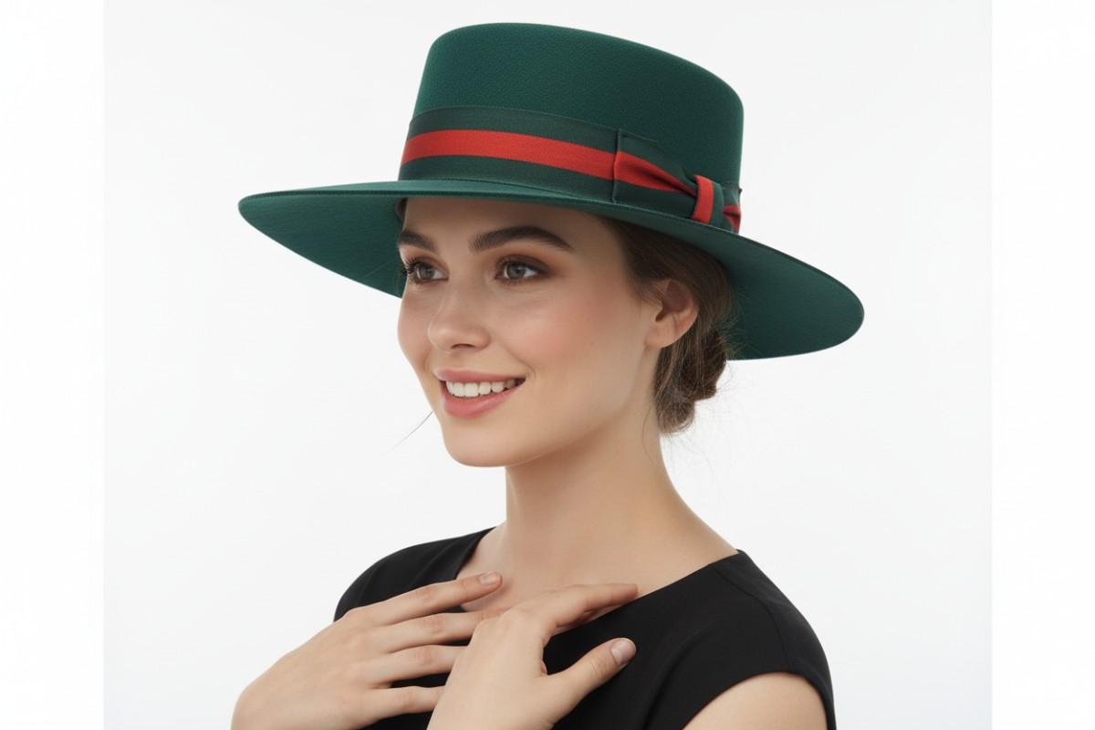Classic Wool Felt Boater Hat: Water-resistant, 100% premium wool. Handcrafted in Black, Teal, Yellow. Adjustable fit, satin-lined. Perfect for all occasions. Easy-care elegance.