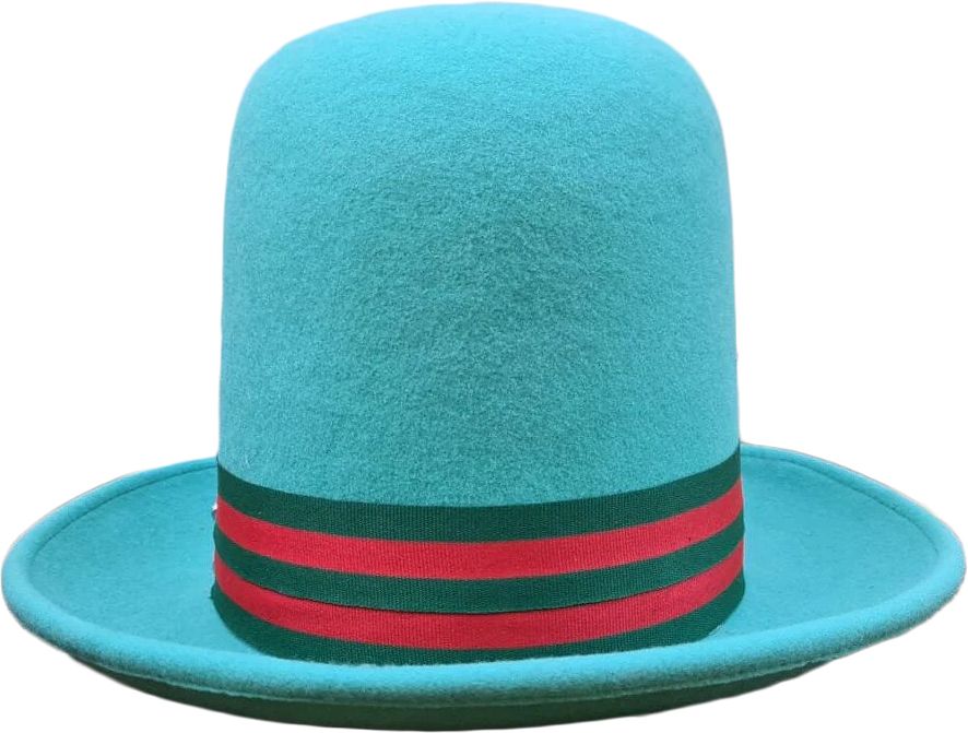 Teal Handmade Oversized Tall Hat. Crafted from 100% premium wool for superior comfort and timeless style. One size fits most with an adjustable inner Velcro strap. Features a ribbon band with side bow. Comfortable to wear and easy to clean. Perfect for those seeking a unique, oversized look with premium craftsmanship.