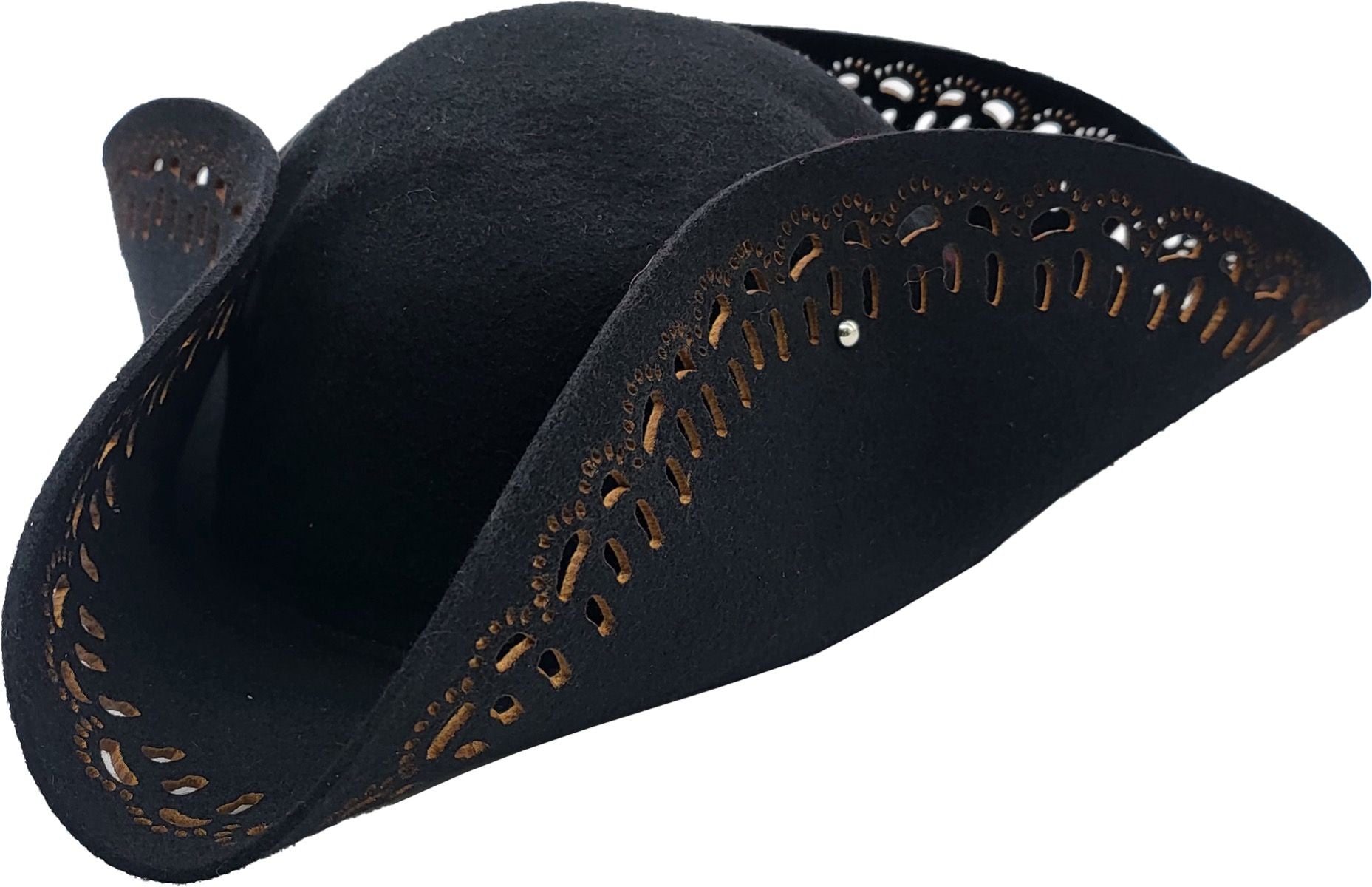 One-size Pirate Tricorn Hat for all. Ideal for Halloween, carnival, theatre. Black & Burgundy. Lightweight, comfortable. Perfect for pirate themes, photo shoots.