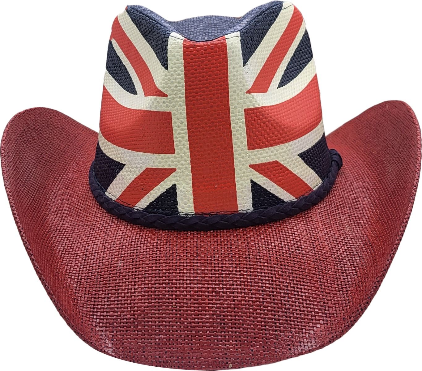British meets Western in this unique Union Jack paper straw cowboy hat. A sustainable summer hat that keeps you cool and stands out in crowds. Made from eco-friendly straw with the iconic British flag design. Perfect for festivals, beach days, and summer shows. Fits all sizes.
