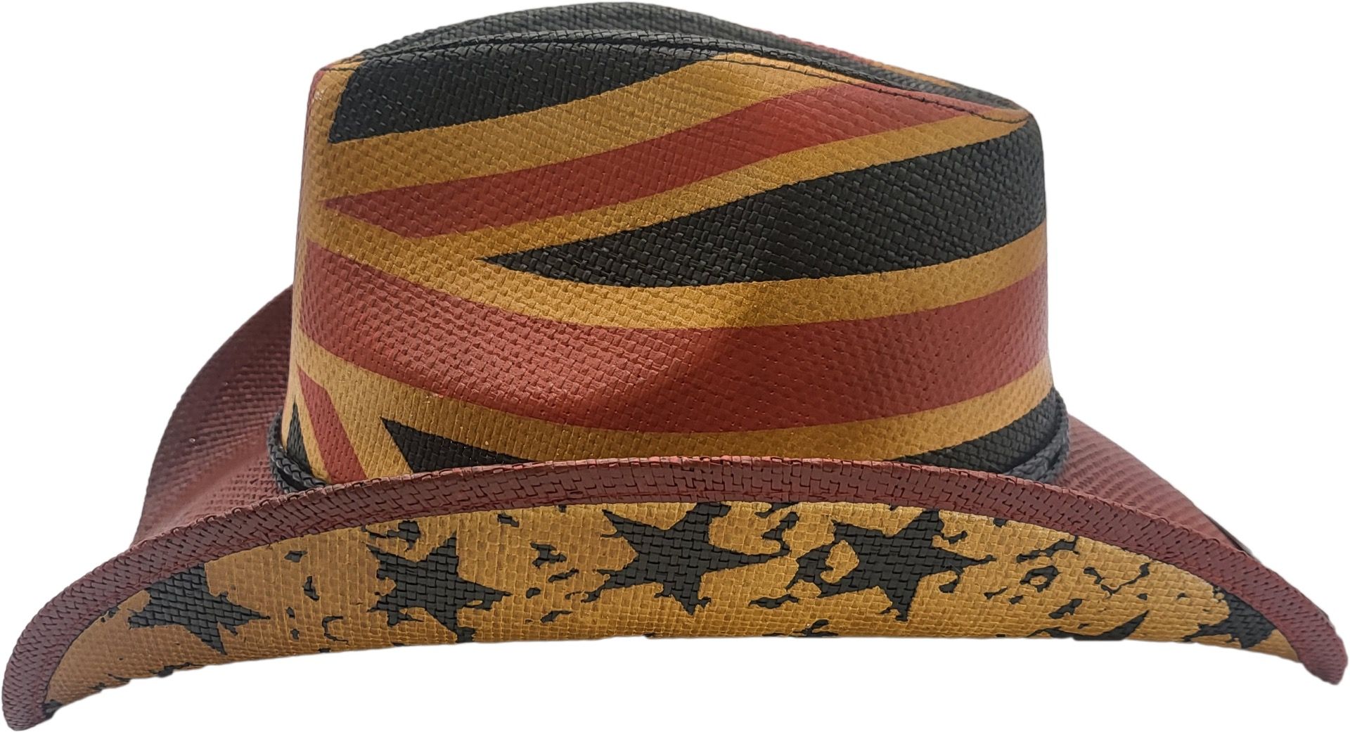 British meets Western in this unique Union Jack paper straw cowboy hat. A sustainable summer hat that keeps you cool and stands out in crowds. Made from eco-friendly straw with the iconic British flag design. Perfect for festivals, beach days, and summer shows. Fits all sizes.