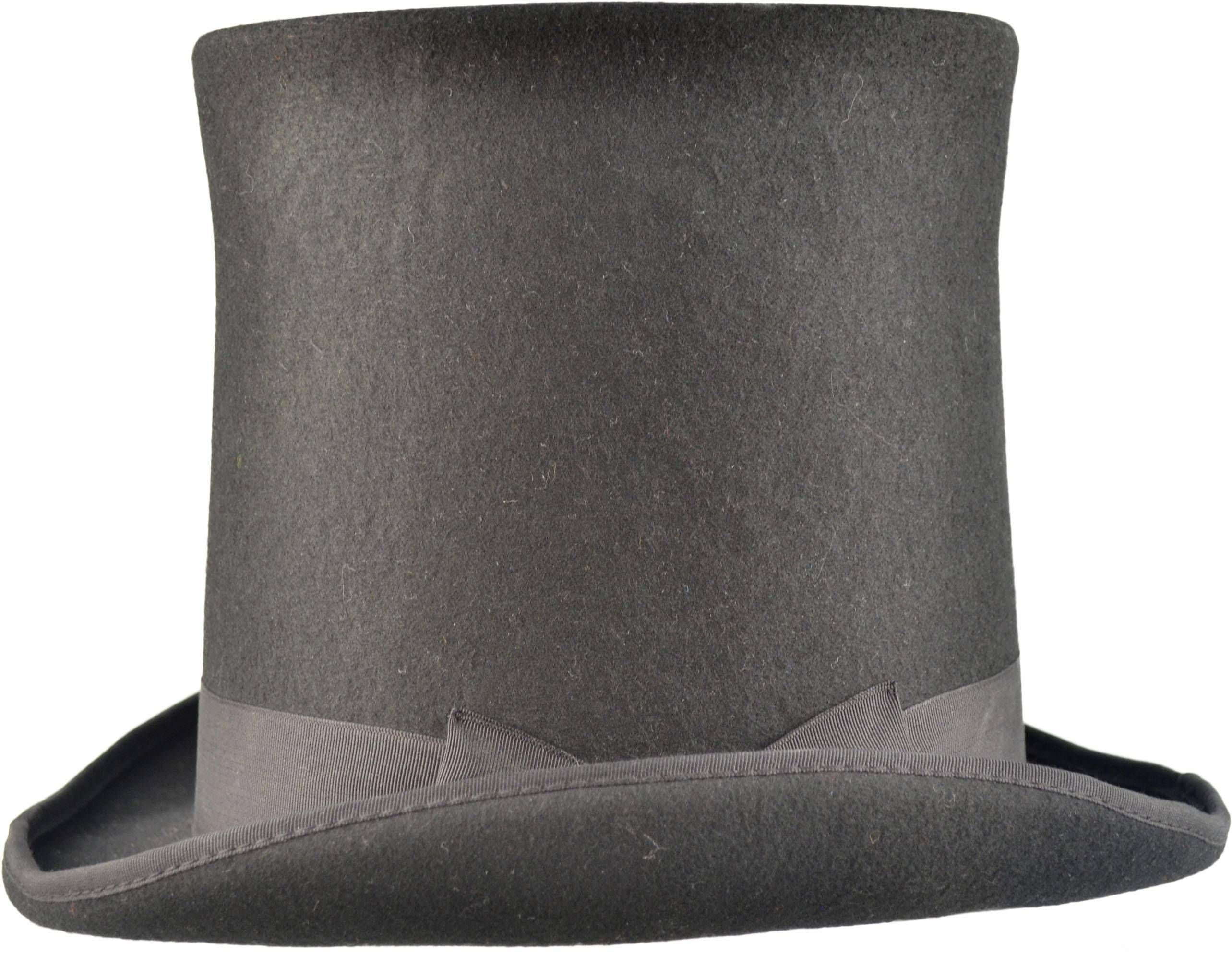 A historical tribute - this 20cm tall stovepipe hat captures the iconic Abraham Lincoln style. Handmade from pure wool felt with satin lining, it's perfect for weddings and Victorian events. Features the classic high crown and ribbon band. A true piece of heritage crafted for modern formal wear.