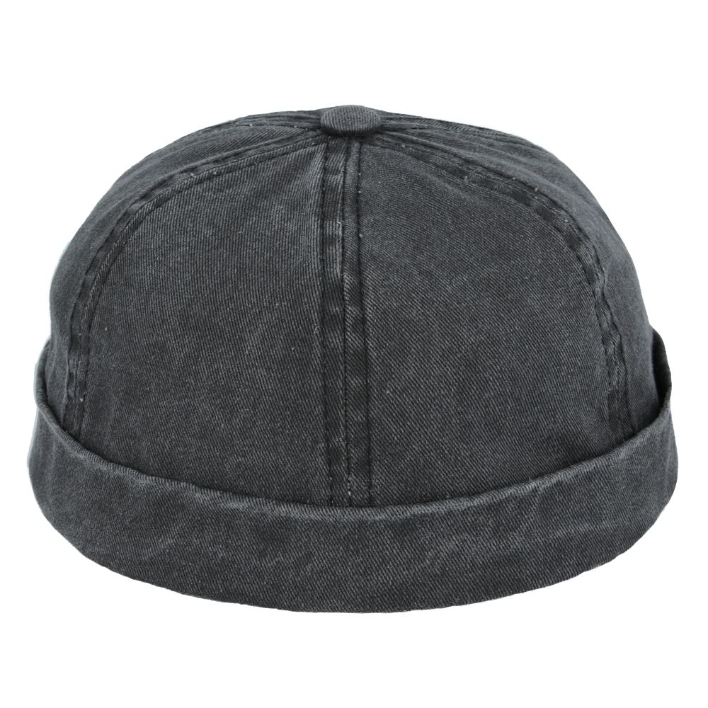 Washed Cotton Docker Hat – Brimless Rolled Cuff Sailor Cap - Carbon 212