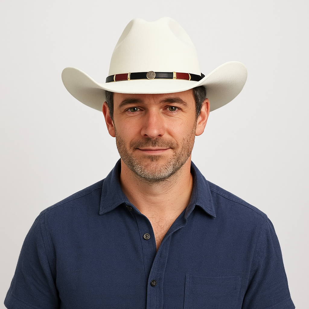 Western Wool Cowboy Hat – Classic Cattleman Style | Handmade Vintage American Wide Brim Hat - White
