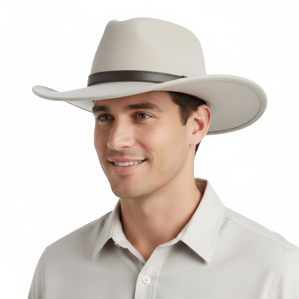 The Crushable Wool Felt Cowboy Hat from the Novella Hats Wool collection combines fashion and function. This handmade hat features a wide brim and high crown, offering both style and practicality. It's packable—just take it out of a suitcase, shake and shape it, and it's ready to wear.