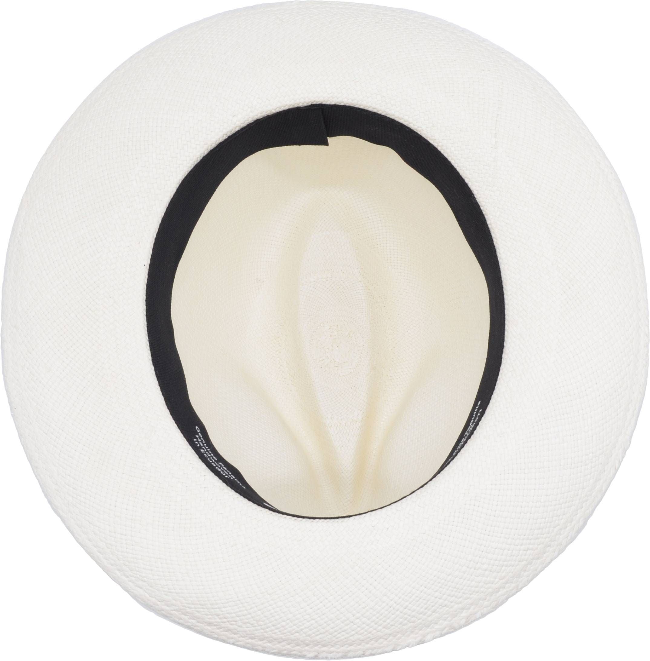 Authentic handmade Ecuadorian Panama Hat in Paja Toquilla. Stylish sun protection for summer. White color with black ribbon. Sizes XS/S/M/L/XL/XXL/XXXL. Classic style meets sustainability. Hat Details: Style: Classic Panama Hat Origin: Handmade in Ecuador Material: Paja Toquilla (Toquilla straw) Color: White.