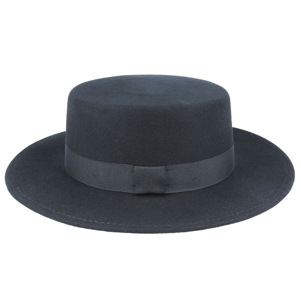 Wide Stiff Brim Wool Pork Pie Hat - Black | Stylish Men’s Hat