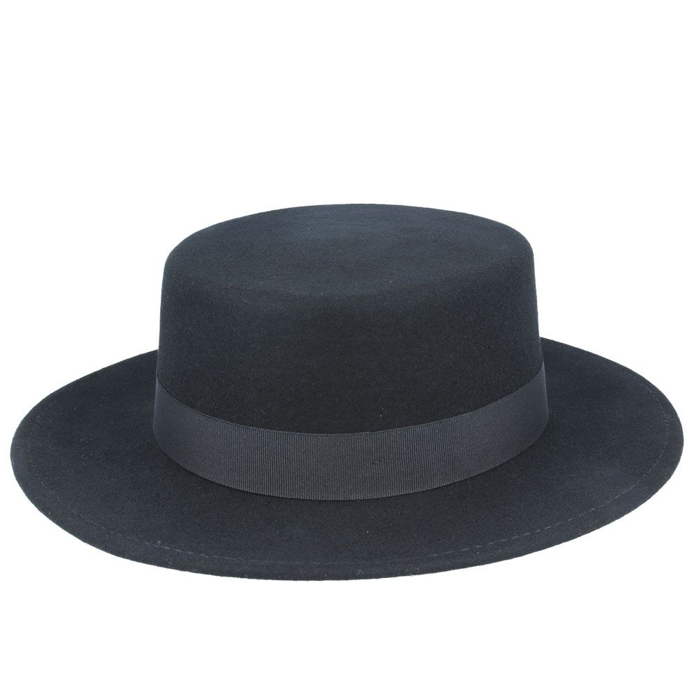 Wide Stiff Brim Wool Pork Pie Hat - Black | Stylish Men’s Hat