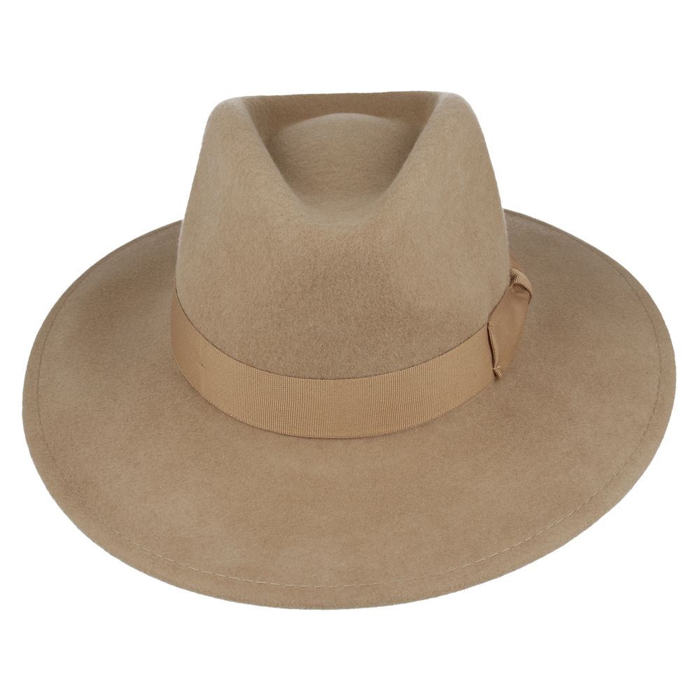 The Wide Brim Wool Crushable Fedora is a versatile, classic hat with an A-line shaped brim. This crushable and water-resistant fedora is perfect for travel—simply pack it, shake it, and wear it. The snap brim allows for different styling options, making it both dressy and practical. Hat Details: Material: 100% Wool 