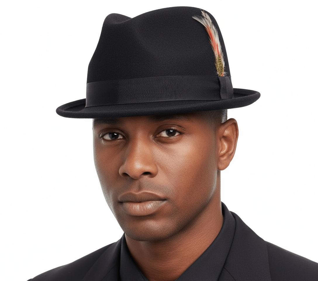 Classic Trilby Hat - Black Short Brim Wool Felt