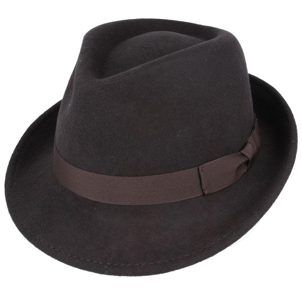 Trilby Camden Wool Felt Hat : Handmade from crushable wool felt, this elegant hat boasts a high crown (11.5cm/4.5”) and a wide brim (approximately 5cm/2"). Available in a range of colours and sizes from small to X-Large—a must-have for stylish travelers!