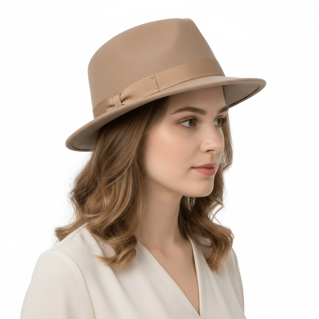 Trilby Wool Felt Hat : Handmade from crushable wool felt, this elegant hat boasts a high crown (11.5cm/4.5”) and a wide brim (approximately 5cm/2").