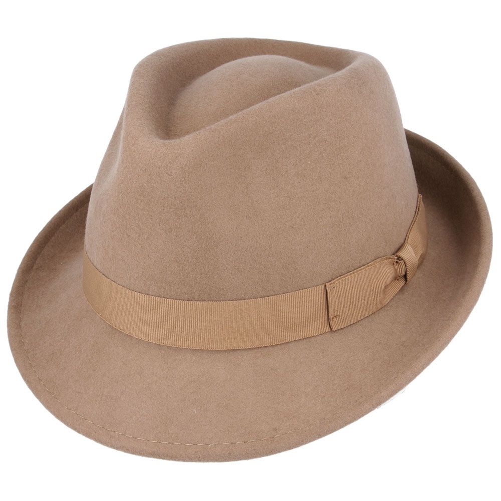 Trilby Camden Wool Felt Hat : Handmade from crushable wool felt, this elegant hat boasts a high crown (11.5cm/4.5”) and a wide brim (approximately 5cm/2"). Available in a range of colours and sizes from small to X-Large—a must-have for stylish travelers!