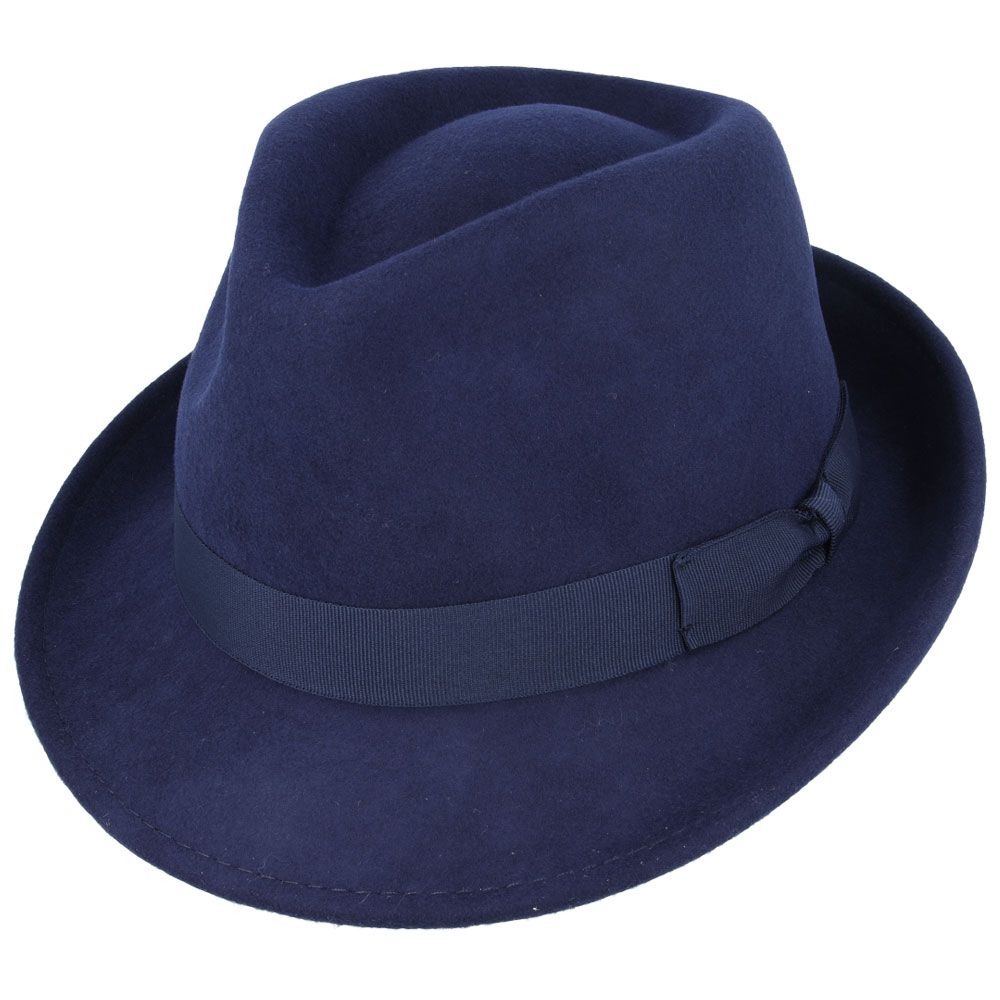 Trilby Camden Wool Felt Hat : Handmade from crushable wool felt, this elegant hat boasts a high crown (11.5cm/4.5”) and a wide brim (approximately 5cm/2"). Available in a range of colours and sizes from small to X-Large—a must-have for stylish travelers!