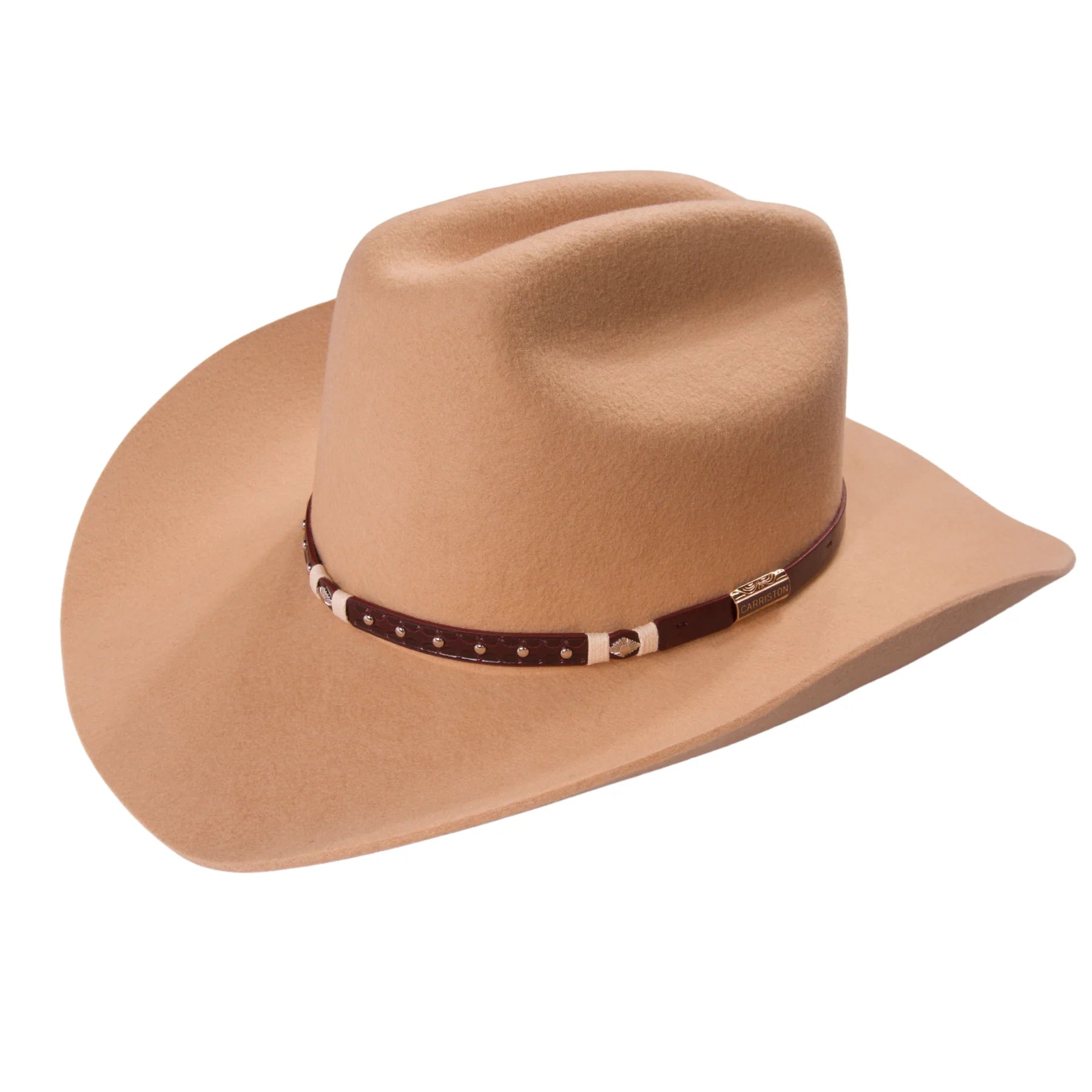 Wool Western Cattleman Cowboy Hat with Cognac Studded Leather Hatband