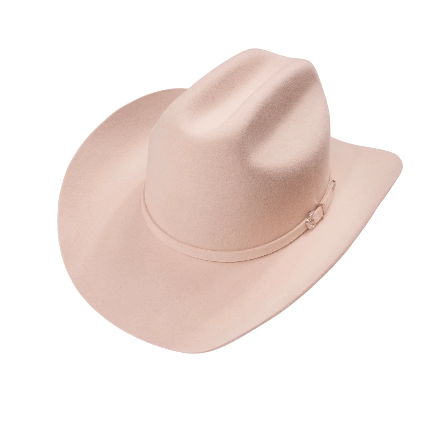 Wool felt cattleman cowboy hat with black Western buckle hatband and curved brim