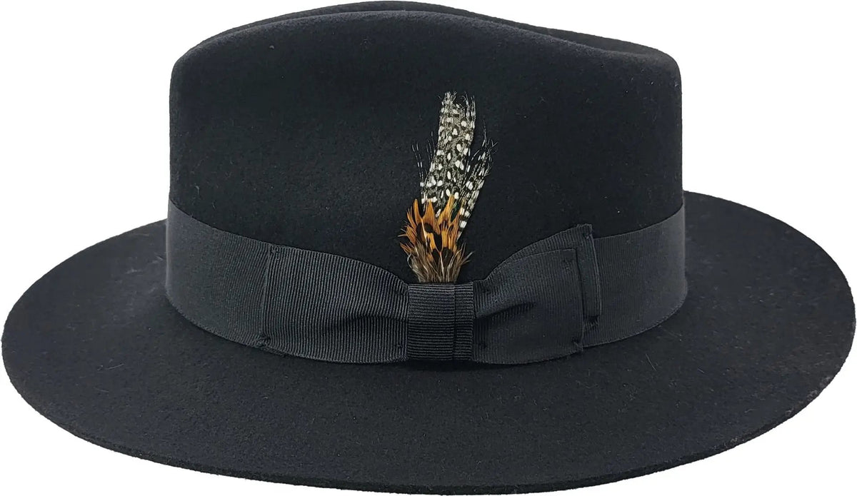Stiff Ribbon Hat Stiff Brim Black Fedora - Premium Wool Hat