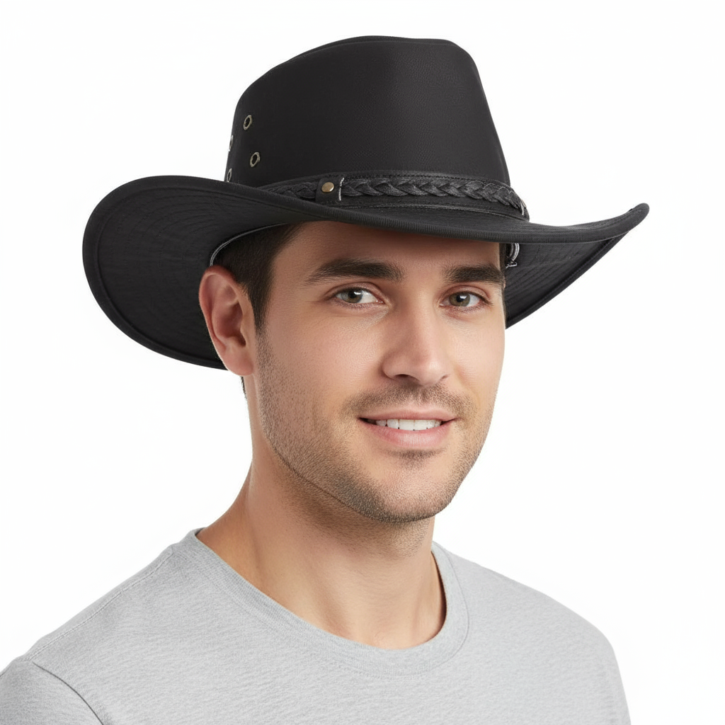 Waxed Cotton Cowboy Waterproof Hat Aussie Style - Brown Novellahats