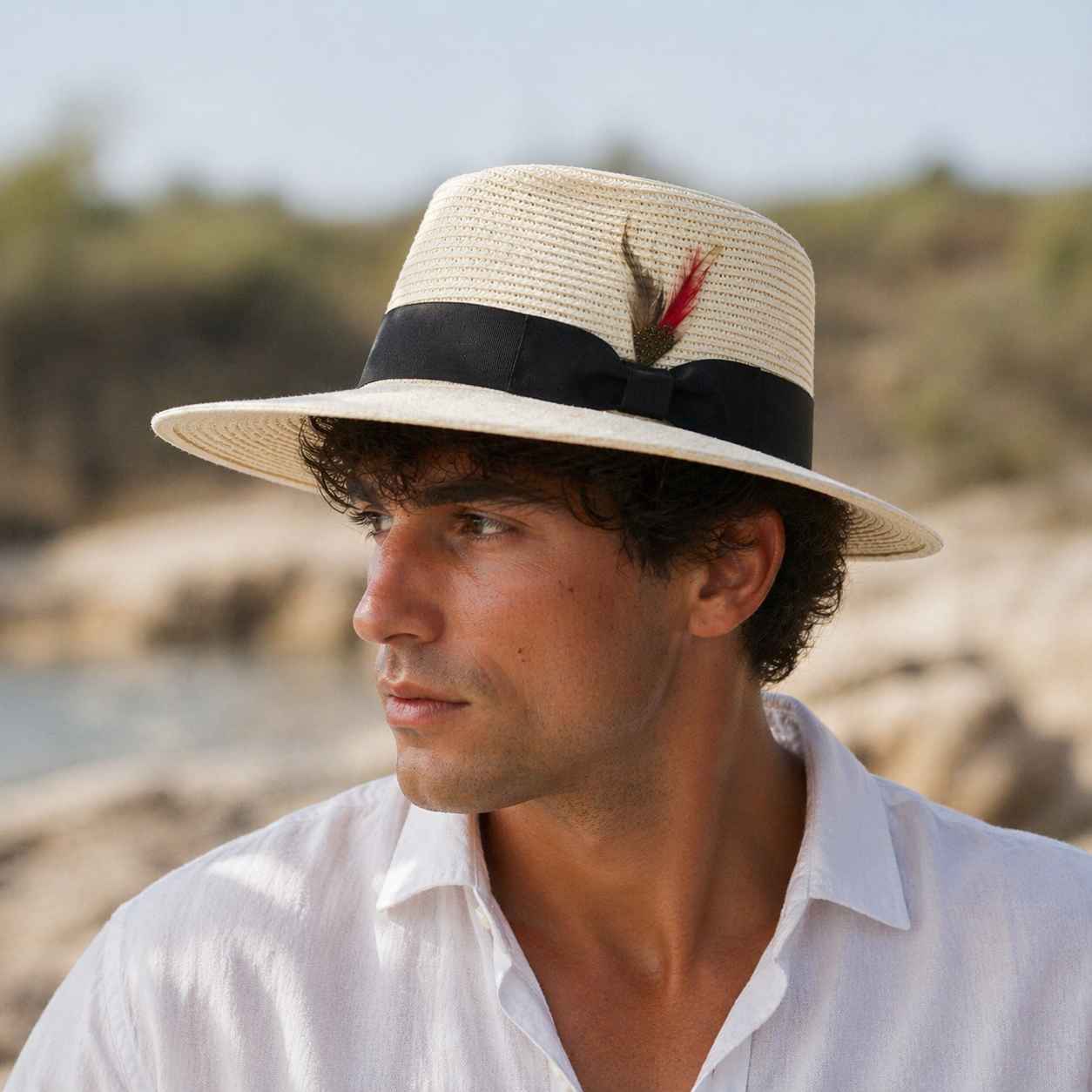 Paper straw fedora hat beige wide brim lightweight summer sun hat