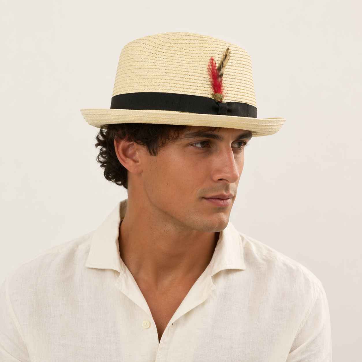 Classic Straw Trilby Fedora Hat – Unisex Summer Sun Hat with Feather