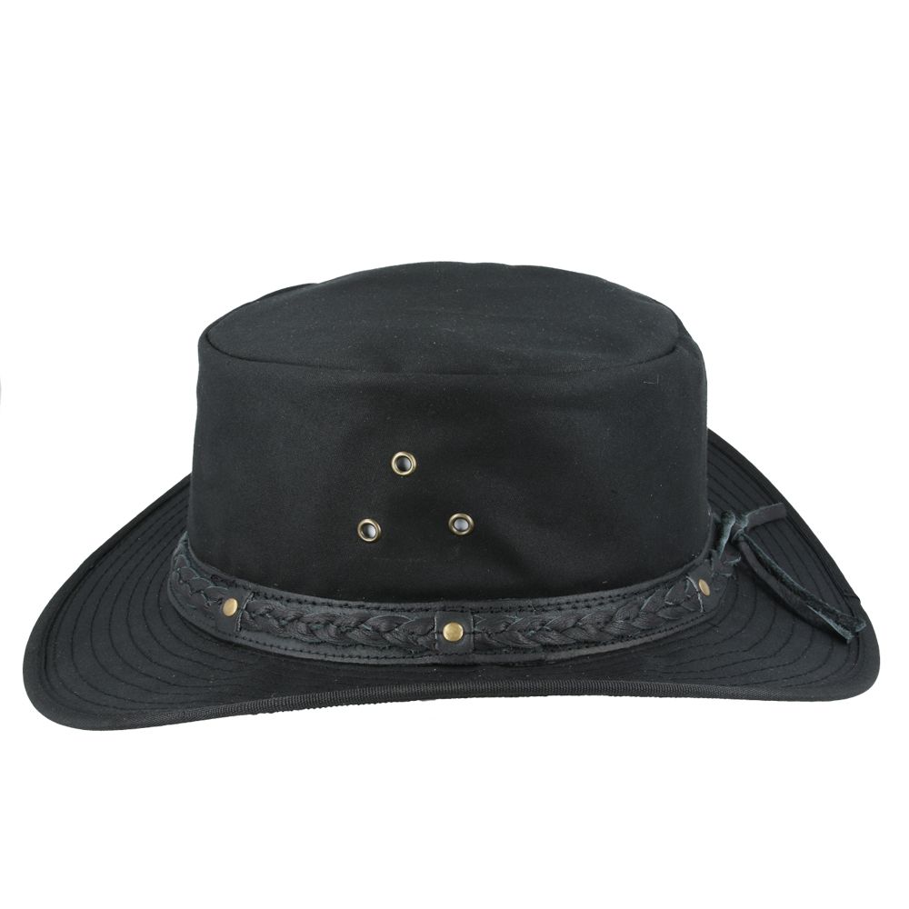 Waxed Cotton Cowboy Waterproof Hat Aussie Style - Black